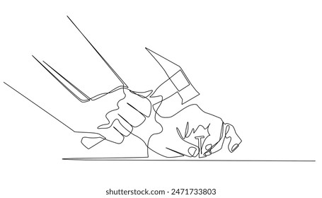 continuous line driving nails.single line vector of hand holding nail and hammer.carpentry activity in one line drawing