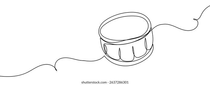 Continuous line, drum, musical instrument Line Art Vector Transparent Background.