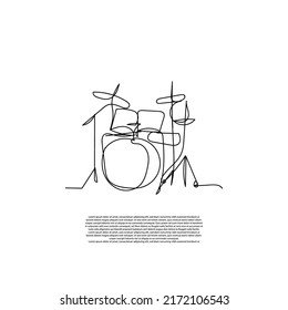 continuous line drum set. simple drum instrument line art.minimalist line vector illustration. isolated white background