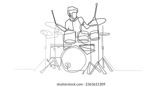 continuous line of drummer.vector single line of man playing drums.music performance,talent show,concert