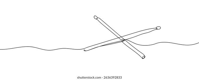 Continuous line, drumsticks, musical instruments line art vector.