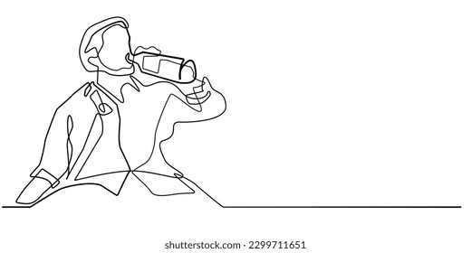 continuous line of drunk men. one line drawing of drunk man.stress from work,daily life. drinking alcohol single line vector