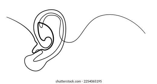 continuous line of ears. vector drawing of one earlobe line.