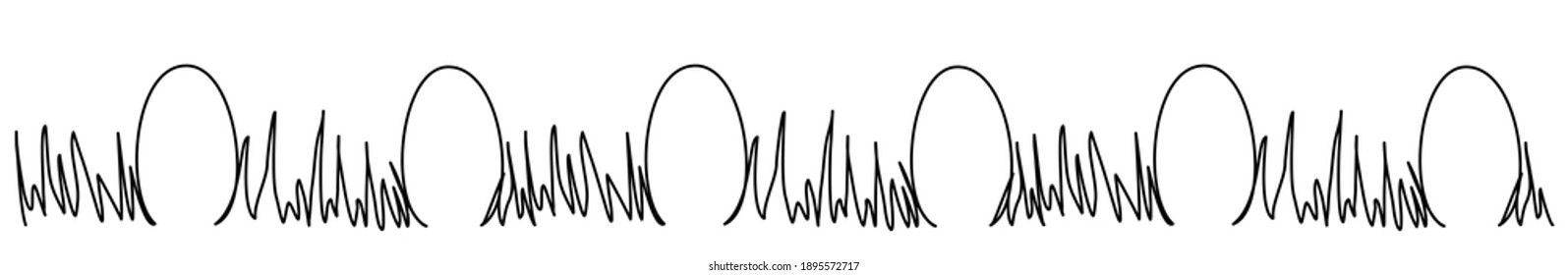 Continuous line Easter eggs on the grass. Seamless vector border pattern with eggs for Easter Day and other designs.  Trendy minimalistic style. Horizontal narrow banner . Vector illustration.
