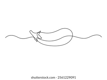 Continuous line eggplant. Single line drawing of purple eggplant vegetable. Green vegetable abstract line art. Vector illustration