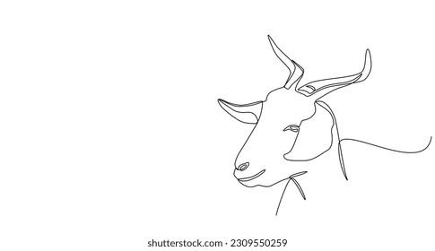 Continuous line of Eid Al Adha banner design. goat head background for Muslim Community Festival. Single line Muslim Hari Raya suitable for qurban day, Eid Al Adha in single line doodle style