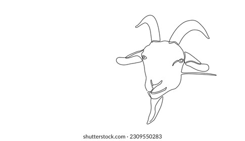 Continuous line of Eid Al Adha banner design. goat head background for Muslim Community Festival. Single line Muslim Hari Raya suitable for qurban day, Eid Al Adha in single line doodle style