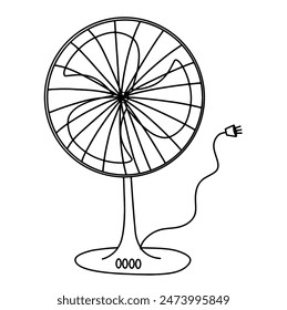 Línea continua de ventilador eléctrico. Ilustración vectorial de Doodle