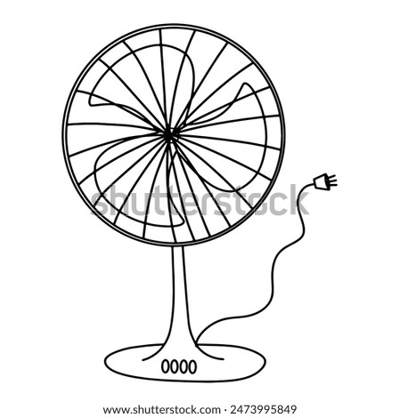 Continuous line of Electric fan. Doodle vector illustration
