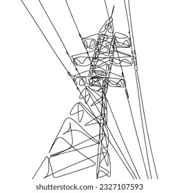 Continuous Line Electric Power Transmission Art. Single Electric Energy Concept. Line Art, Umriss, Banner im Minimalismus Stil. Vektorgrafik