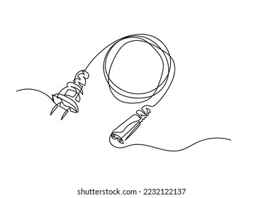 continuous line electric wire.one line drawing of electric wire reel isolated white background