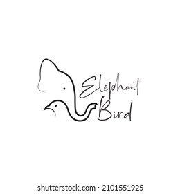 elefante de línea continua con símbolo de símbolo de pájaro icono vector gráfico diseño gráfico idea creativa 