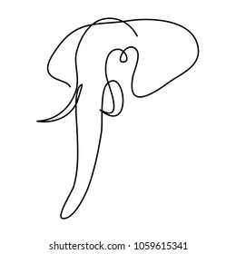 Continuous line elephant head. Single line vector illustration.