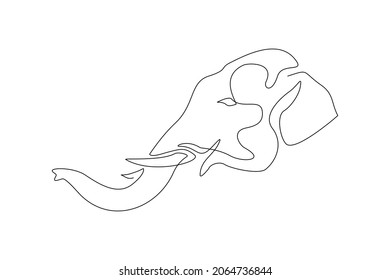 Continuous line elephant head. Single one line art of wild elephant. Vector illustration
