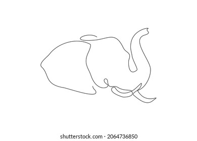 Continuous line elephant head. Single one line art of wild elephant. Vector illustration