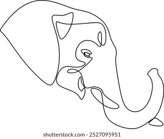 Continuous line elephant head. Vector illustration in one line. Hand drawn