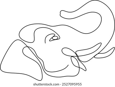 Continuous line elephant head. Vector illustration in one line. Hand drawn