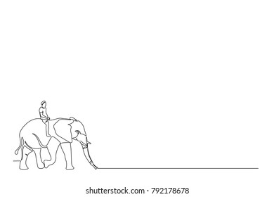continuous line An elephant with a man on his back. drawn, thin lines on a white background. Logo of the elephant. Place for the inscription. The symbol of prosperity