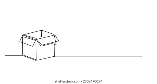 continuous line of empty squares. empty cardboard single line drawing. empty packaging, shipping container.isolated white background