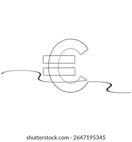 continuous line euro icon.one line drawing of euro money. Single line euro emblem isolated white background