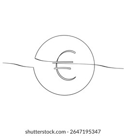 continuous line euro icon.one line drawing of euro money. Single line euro emblem isolated white background