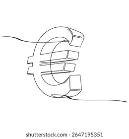 continuous line euro icon.one line drawing of euro money. Single line euro emblem isolated white background