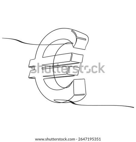 continuous line euro icon.one line drawing of euro money. Single line euro emblem isolated white background