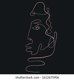continuous line face, abstract face, minimalistic art, trendy creative portrait in cubism style, woman head