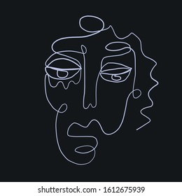 continuous line face, abstract face, minimalistic art, trendy creative portrait in cubism style, woman head