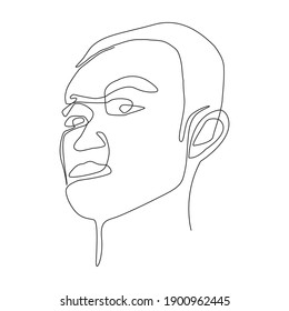 Continuous line or Face Line drawing sets of faces and facial gestures, handsome men minimalist illustration, slogan print graphic style design
