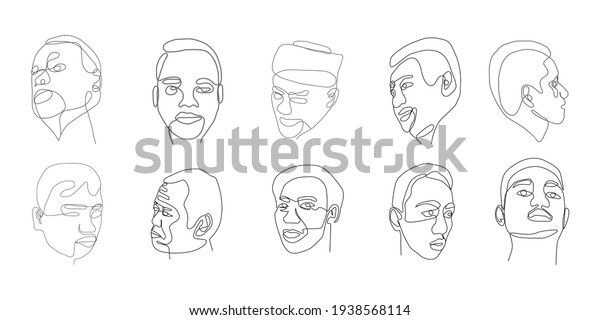 Continuous Line Face Line Drawing Sets Stock Vector (Royalty Free ...
