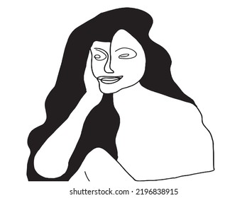 Dibujo continuo de líneas, caras y peinados, eslogan de diseño gráfico de estilo, mujer de belleza minimalista, imagen vectorial para camiseta
