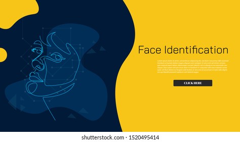 Continuous Line Face identification  Facial Recognition System concept
internet advertising. Influencer marketing, social media or network promotion, SMM banner, landing page, flyer.