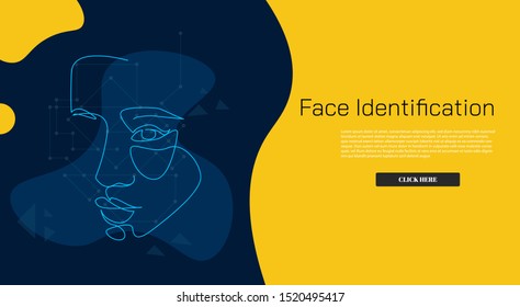 Continuous Line Face identification  Facial Recognition System concept
internet advertising. Influencer marketing, social media or network promotion, SMM banner, landing page, flyer.