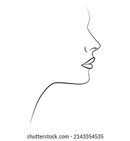 Continuous line, face pattern and hairstyle, fashion concept. Woman. Portrait. Linear female portrait.