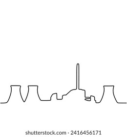 Continuous line factory drawing. Construction building with industrial production landscape.