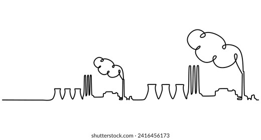 Continuous line factory drawing. Construction building with industrial production landscape.