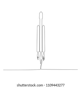 Continuous line falcon heavy. Elon's rocket. New minimalism.