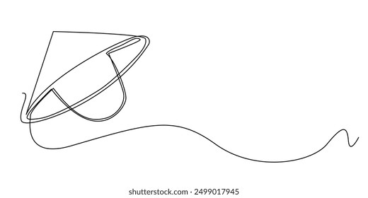 línea continua de gorras de sombrero de agricultor. un dibujo de línea del sombrero de agricultor indonesio de bambú. Ilustración vectorial de una sola línea. fondo blanco aislado