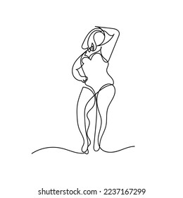 continuous line of fat women. fat woman one line concept. one line drawing of fat woman isolated on white background