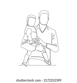 Continuous line of father holding his son vector.