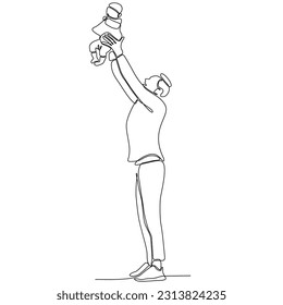 The continuous line of fathers carrying happy sons in the air