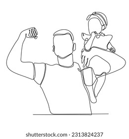 The continuous line of fathers carrying happy sons in the air