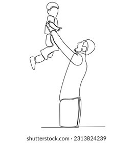 The continuous line of fathers carrying happy sons in the air