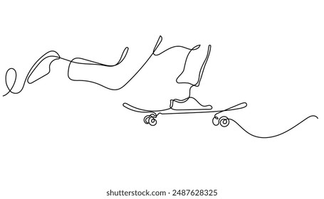 continuous line of feet on a skateboard.minimalist line of skateboarder.one line vector illustration.isolated white background