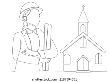 
línea continua hembra de construcción de iglesia ilustración vectorial