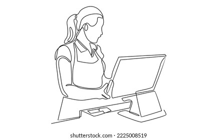 continuous line of female cashier at supermarket