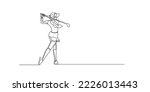 continuous line of female golfers. one line drawing of a woman playing golf, hitting a golf ball. outdoor sports