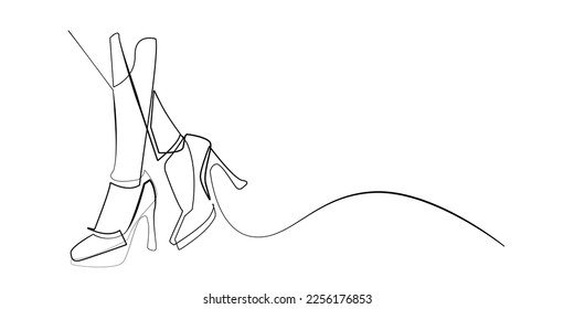 continuous line of female legs wearing shoes .model female outfit vector line art