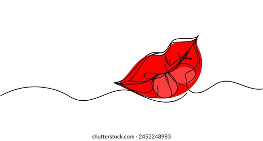 Continuous line female lips, vector illustration.